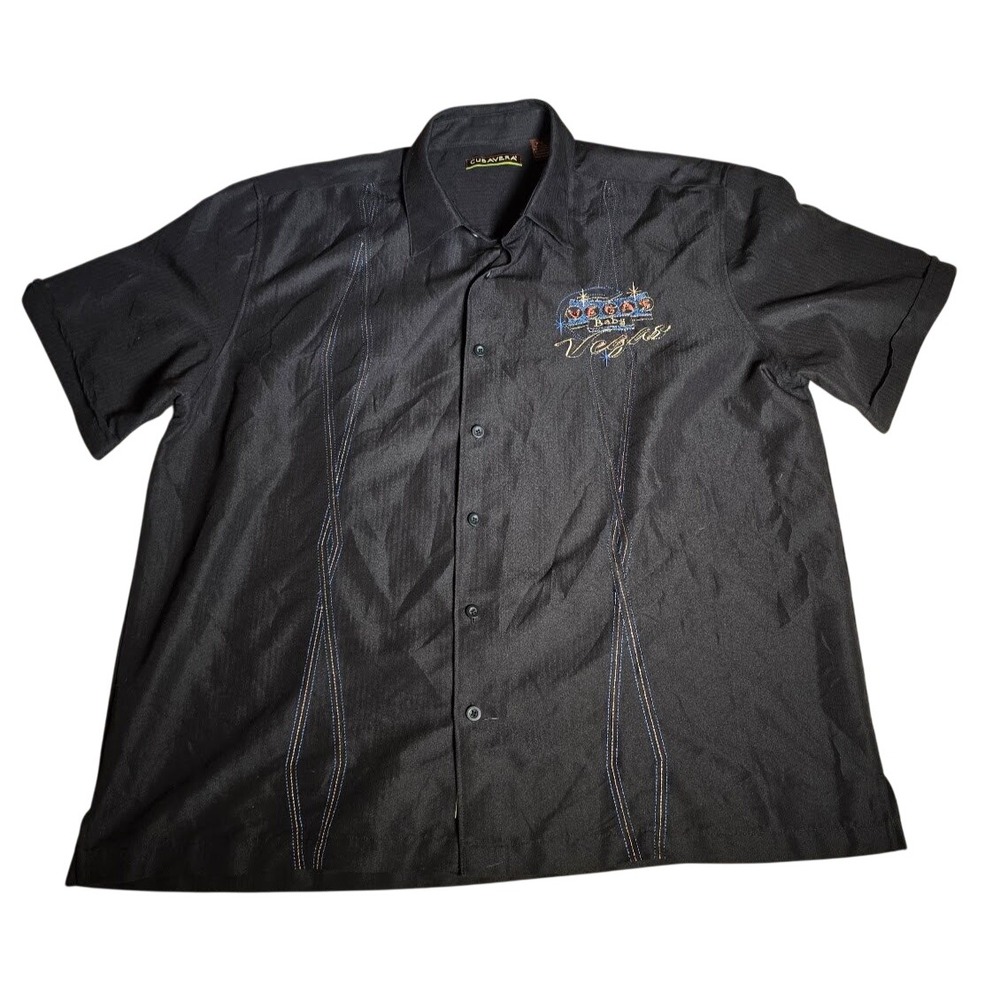 Cubavera Mens XXL Black Vegas Baby Vegas Embroidered Short Sleeve Button Down